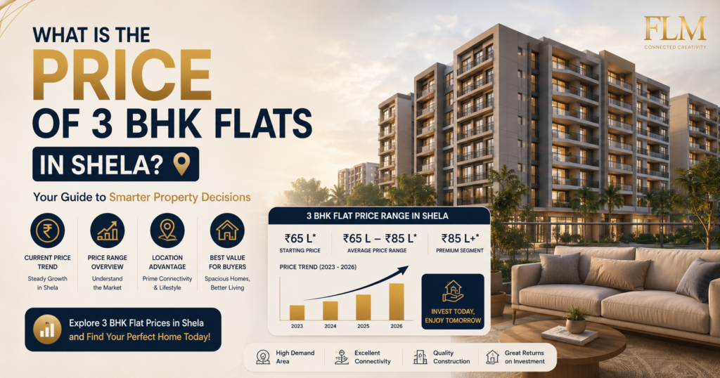 What is the price of 3 BHK flats in Shela?