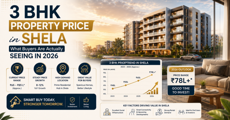 What is the price of 3 BHK flats in Shela?